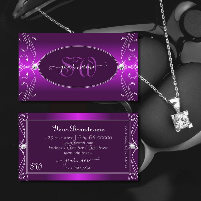 Luxury Lila Ombre Verziert Sparkle Jewels Monogram Visitenkarte (Von Creator hochgeladen)