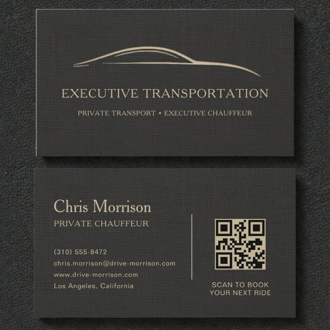 Luxury Linen Transport Car QR Code Black & Gold Visitenkarte (Von Creator hochgeladen)