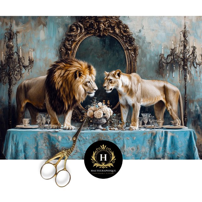 Luxury Lion Couple Blue Floral Wedding Table Seidenpapier (Von Creator hochgeladen)
