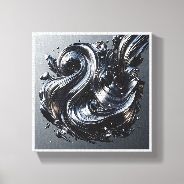 Luxury Liquid Silver Wave - 3D Metallic Fluid Abst Leinwanddruck (Vorderseite)