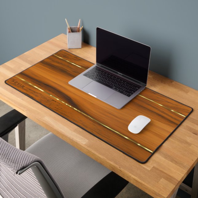 Luxury Mahogany Wood Texture 2 Gold Accent Schreibtischunterlage (Büro 2)