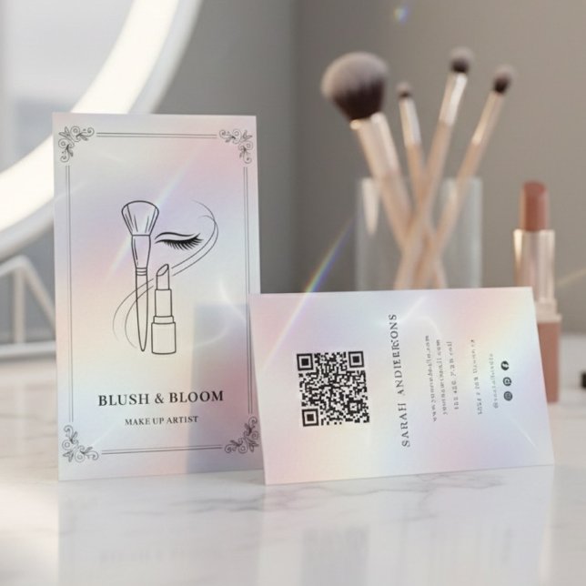 Luxury Makeup Artist with QR Code | Holographic Visitenkarte (Von Creator hochgeladen)