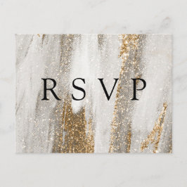 Luxury Marble Gold Glitter Wedding RSVP Postkarte