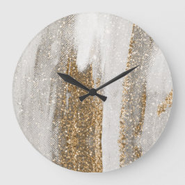 Luxury Marble Gold Strokes white and grey   Große Wanduhr