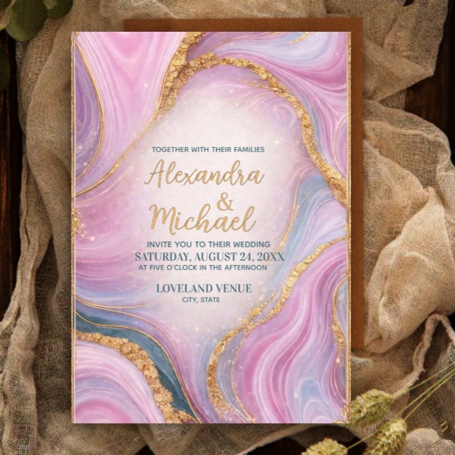 Luxury Marble Wedding Invitation Gold Pink Abstrac (Créateur téléchargé)