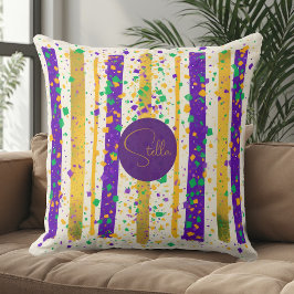 Luxury Mardi Gras Vibrant Purple Gold Green Stripe Kissen