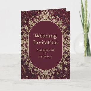 Luxury Maroon und Silver Hindu Indian Wedding Einladung