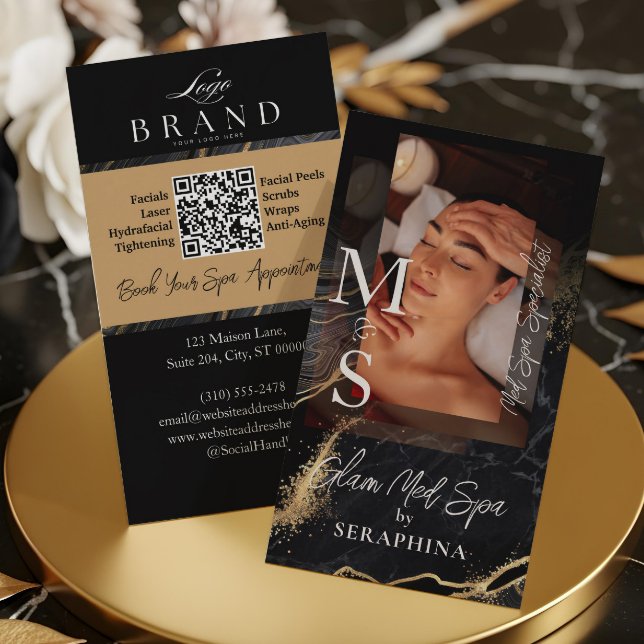 Luxury Med Spa Esthetician Black Gold Agate Visitenkarte (Luxury Med Spa Esthetician Black Gold Agate Business Card)