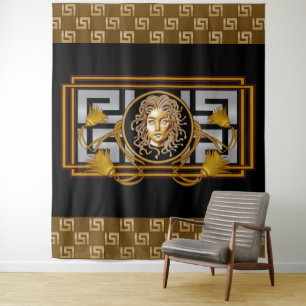 Luxury Medusa Black & Gold Tapestry Wandteppich