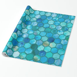 Luxury Metal Foil Glitzer Aqua Blue Honeycomb Geschenkpapier