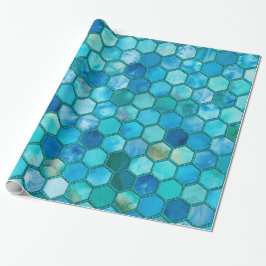 Luxury Metal Foil Glitzer Aqua Blue Honeycomb Geschenkpapier