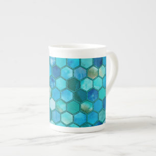 Luxury Metal Foil Glitzer Aqua Blue Honeycomb Prozellantasse