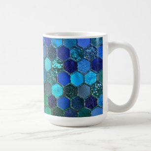 Luxury Metal Foil Glitzer Blue Green Honeycomb Kaffeetasse