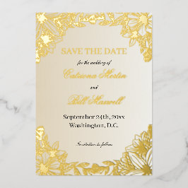Luxury Metallic Gold Floral Save The Date Card Folieneinladung
