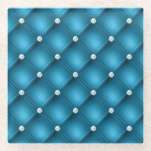 Luxury Mid Blue Diamond gepolstertes Muster Glasuntersetzer