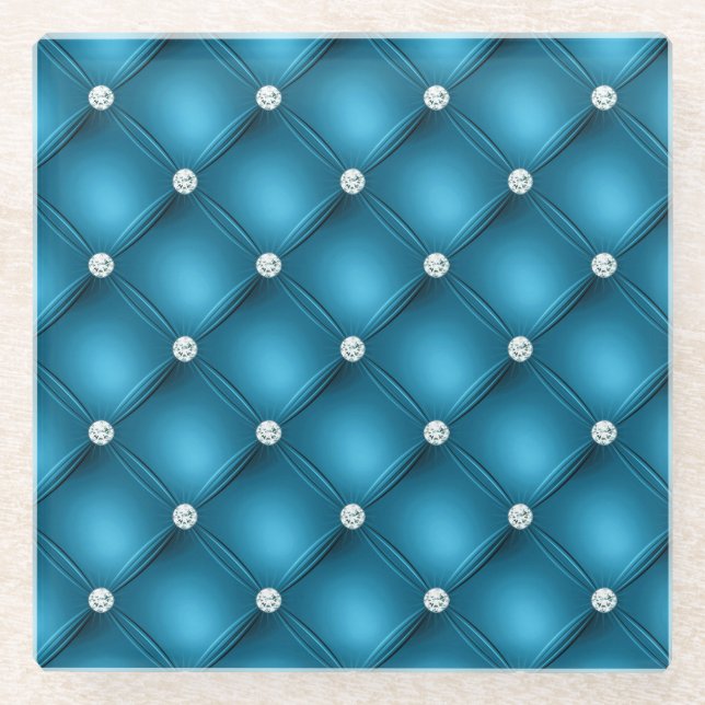 Luxury Mid Blue Diamond gepolstertes Muster Glasuntersetzer (Vorderseite)