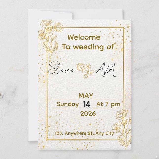 Luxury Minimal Gold Wedding Invitation (Devant)