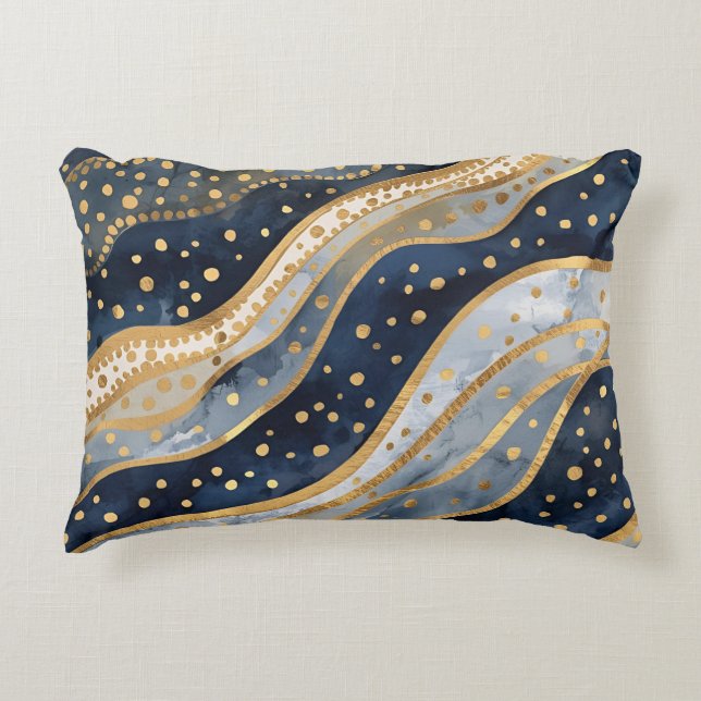 Luxury, Modern, Gold Blue Pattern Dekokissen (Vorderseite)