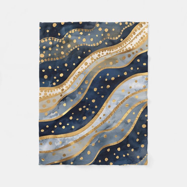 Luxury, Modern, Gold Blue Pattern Fleecedecke (Vorderseite)