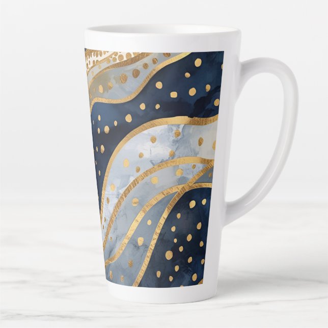 Luxury, Modern, Gold Blue Pattern Milchtasse (Rechts)