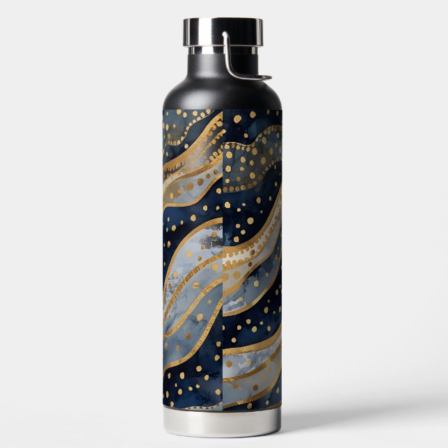 Luxury, Modern, Gold Blue Pattern, Trinkflasche (links)