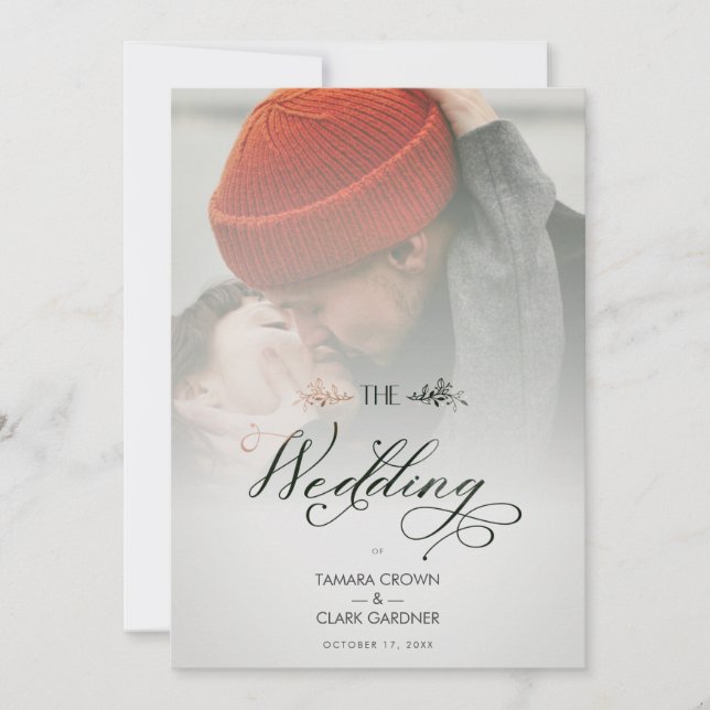 Luxury Modern Transparency Wedding Photo Script Einladung (Vorderseite)