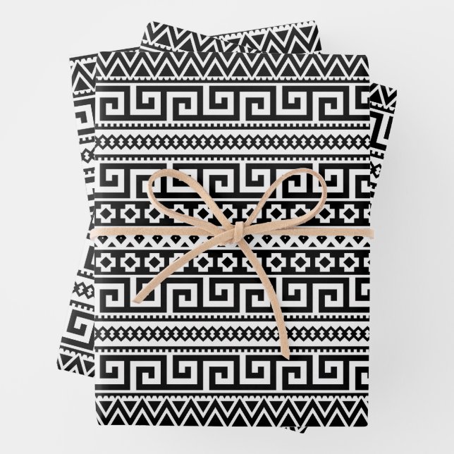 Luxury Monochrome Ancient Greek Aztec Maze Linear  Geschenkpapier Set (Beispiel)