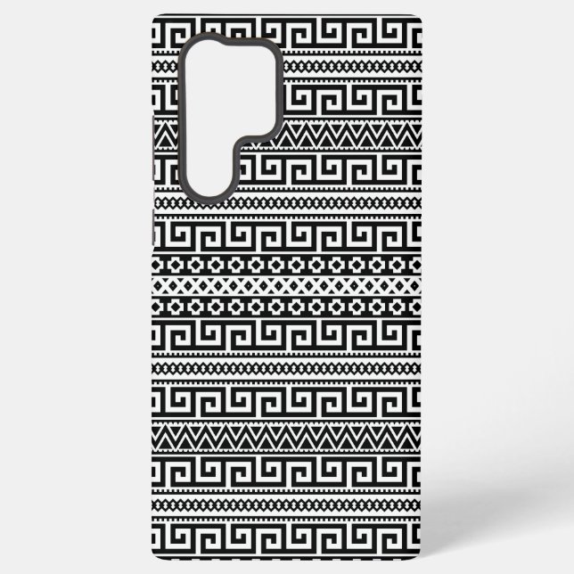 Luxury Monochrome Ancient Greek Aztec Maze Linear  Samsung Galaxy Hülle (Rückseite)
