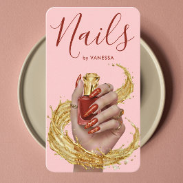 Luxury Nail Artist Manicurist Tomato Red Gold Pink Visitenkarte