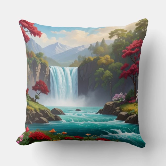 Luxury Nature Waterfall Throw Pillow -Scenic décor Kissen (Vorderseite)