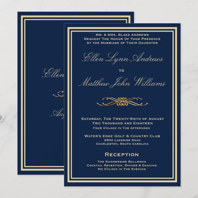 Luxury Navy Blue - Einladung zum Hochzeitsfeiern - (Vorne/Hinten)