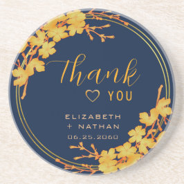 Luxury Navy Blue Gold Floral Hochzeit Vielen Dank Getränkeuntersetzer