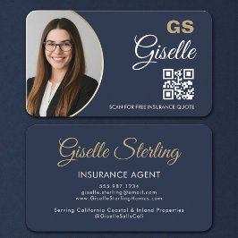 Luxury Navy Blue Gold Insurance Representative Visitenkarte