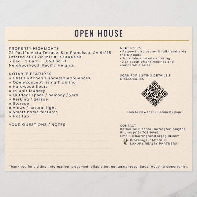 Luxury Navy/Cream Open House Both Sides Sign-In Flyer (Hinten)