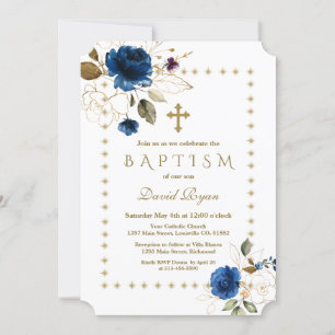 Luxury Navy Floral Gold Glitzer Glitzern Taufen Einladung