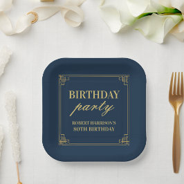 Luxury Navy & Gold 80th Birthday Party Pappteller