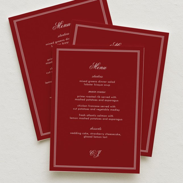Luxury Old Money Maroon Wedding Menu Menükarte (Von Creator hochgeladen)