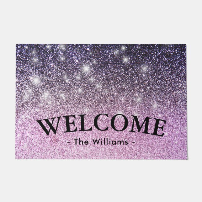 Luxury Ombre Glitzer Willkommen Personalisiert Doo Fußmatte (Vorderseite)