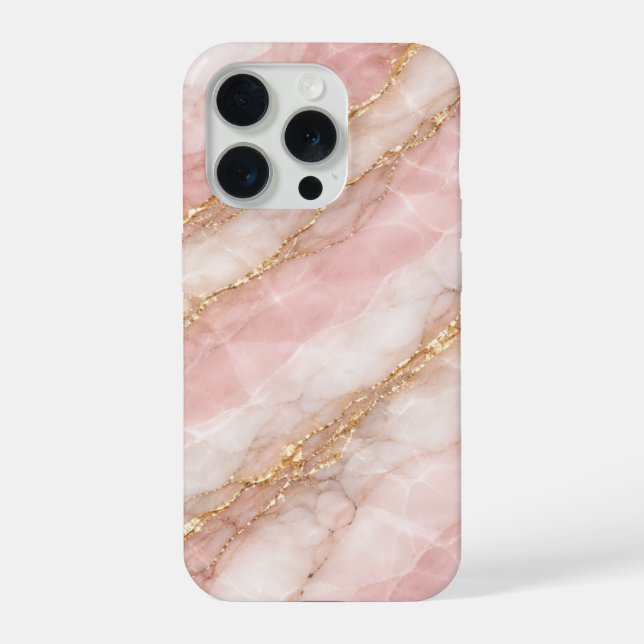 Luxury Opalescent White/Pink Marble Texture iPhone 15 Pro Hülle (Rückseite)