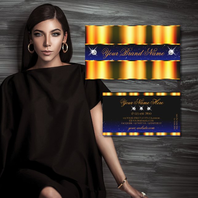 Luxury Orange Blue Black Sparkle Jewels Glamour Visitenkarte (Von Creator hochgeladen)