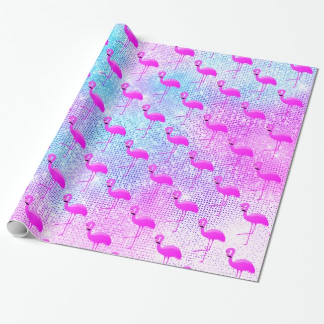 LUXURY PASTEL GLITZER SPRITZER FLAMINGO GESCHENKPAPIER (Ungerollt)