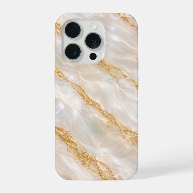 Luxury Pearl Marble Gold Vein Phone Case iPhone 15 Pro Hülle (Rückseite)