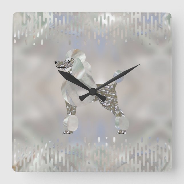 Luxury Pearl und Abalone Poodle Quadratische Wanduhr (Vorderseite)