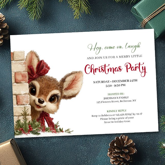 Luxury Peeking Reindeer Cute Cartoon Watercolor  Einladung (Luxury Peeking Reindeer Cute Cartoon Watercolor Invitation

)
