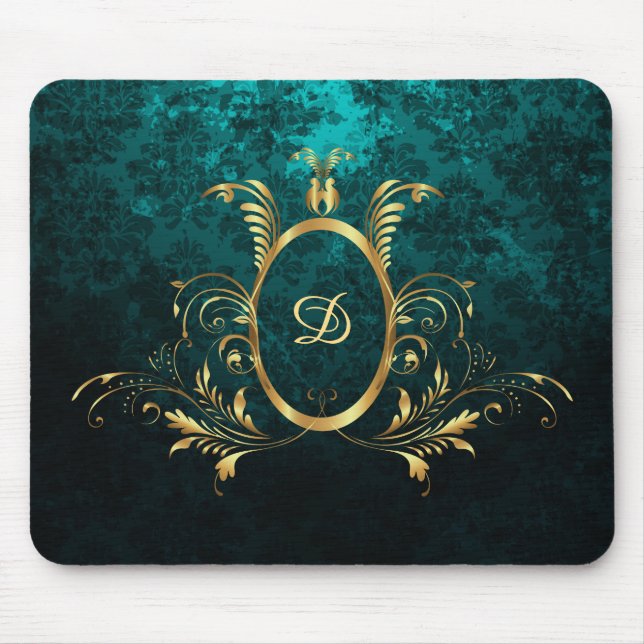 Luxury Personalized Damask Turquoise Mousepad (Vorne)