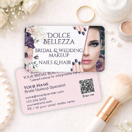 Luxury Pink Purple Floral Bridal Makeup Artist Visitenkarte