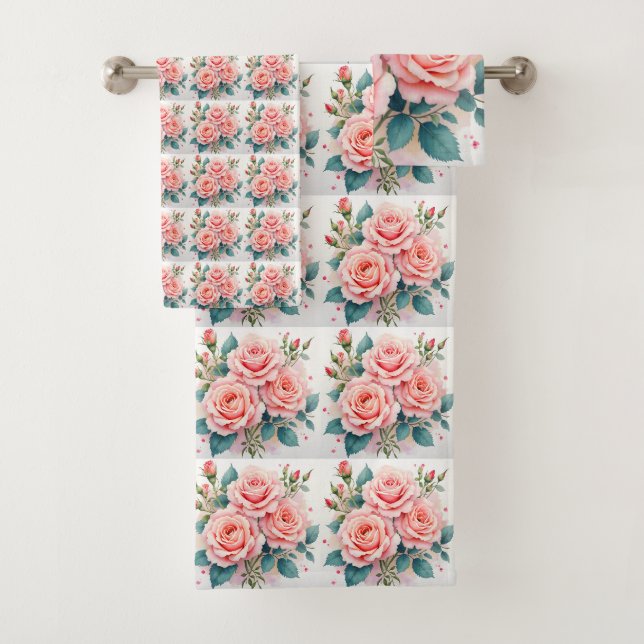 Luxury Pink Roses Beautiful Trendy Collection Badhandtuch Set (Insitu)