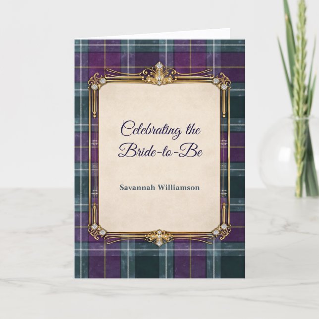 Luxury Plaid Gold Frame Bridal Shower Karte (Vorderseite)