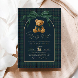 Luxury Plaid Teddy Bear Boy Baby Shower Einladung