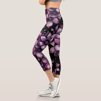 Luxury Plum Floral Yoga Leggings for Women